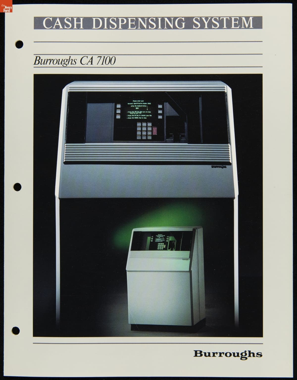 Burroughs CA 7100 Cash Dispensing System, 1984