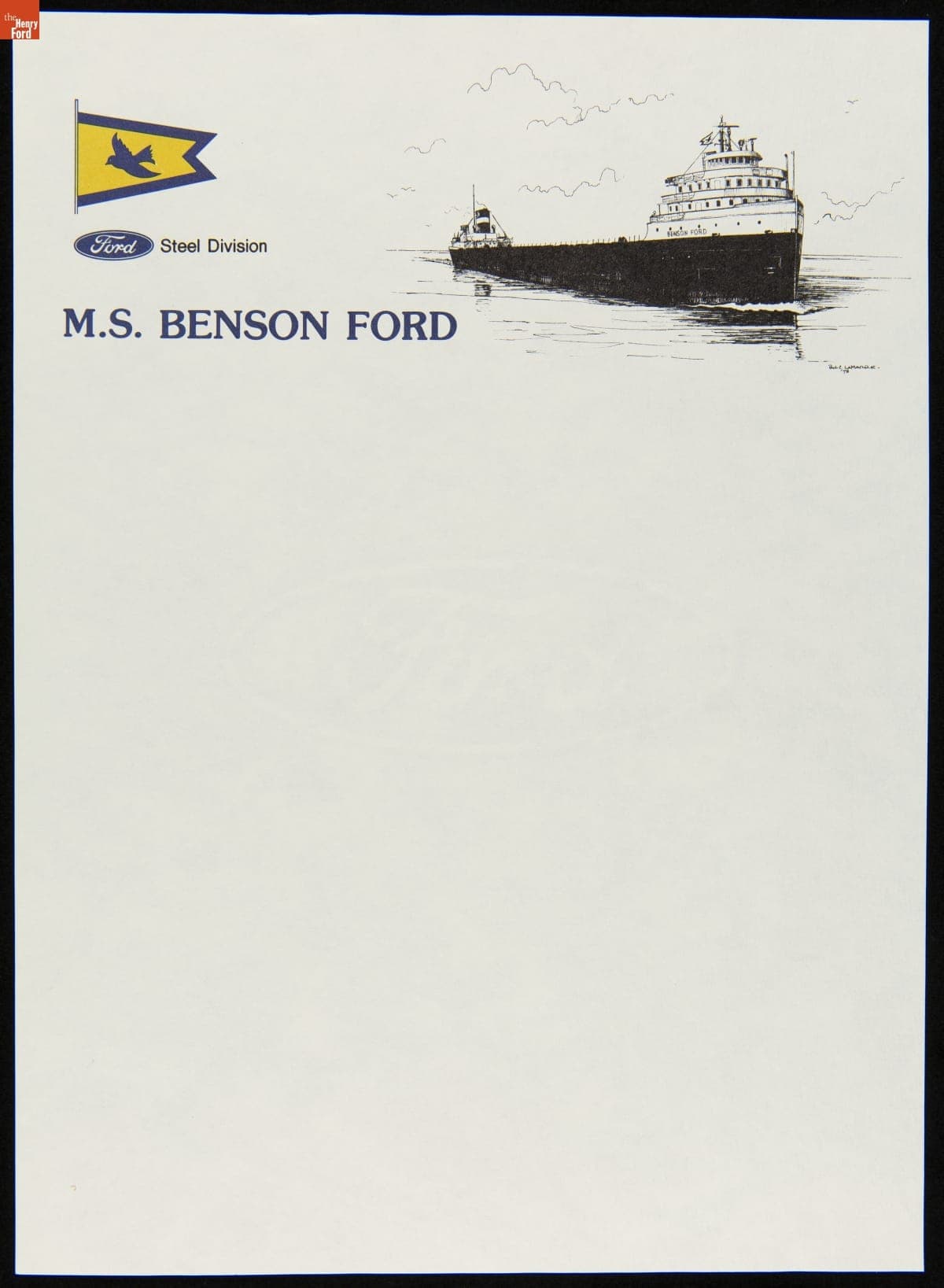 Stationery from Ford Motor Company Freighter "Benson Ford," circa 1970