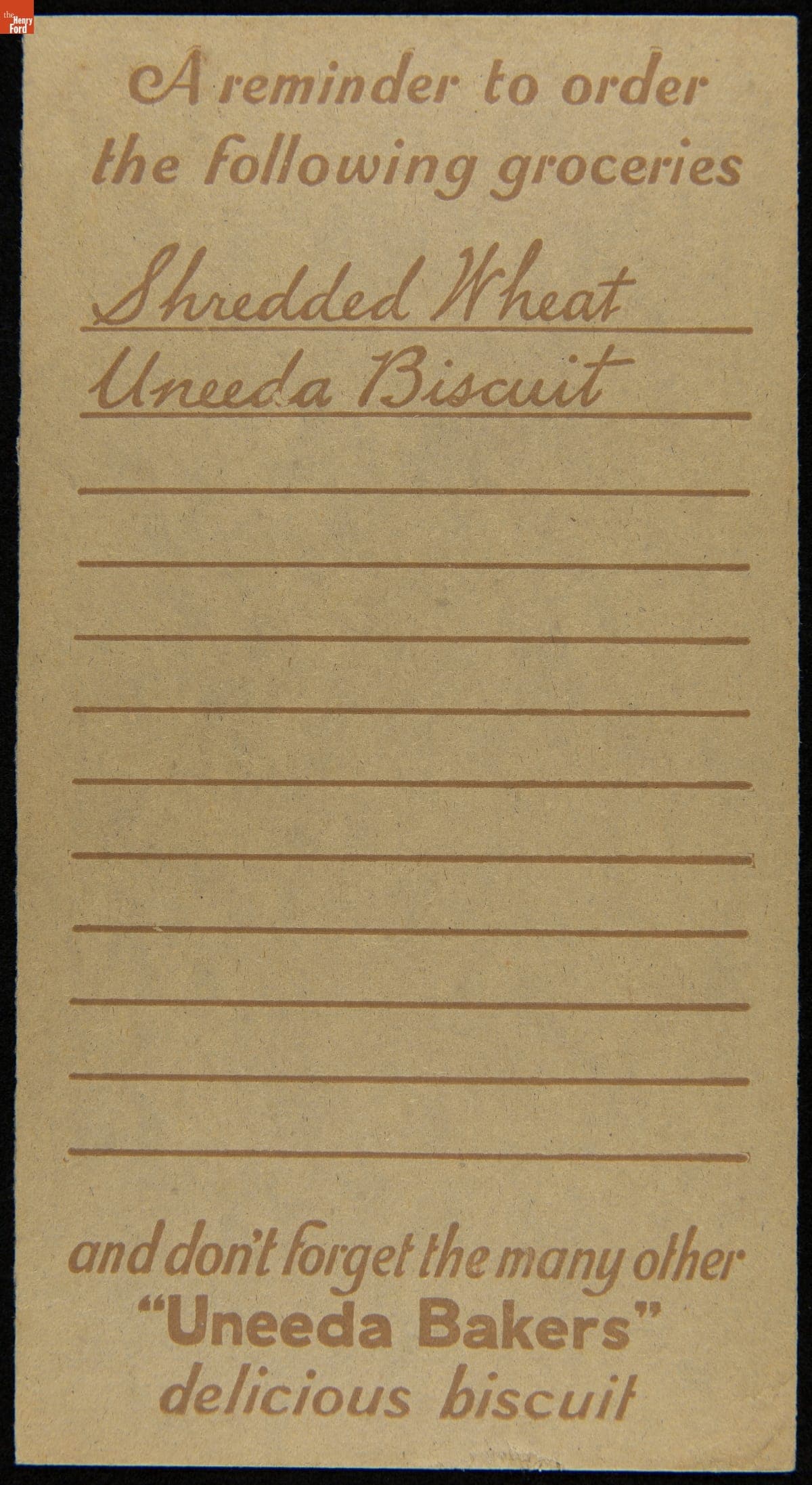 Trade Card for Shredded Wheat and Uneeda Biscuit, National Biscuit Co., circa 1930
