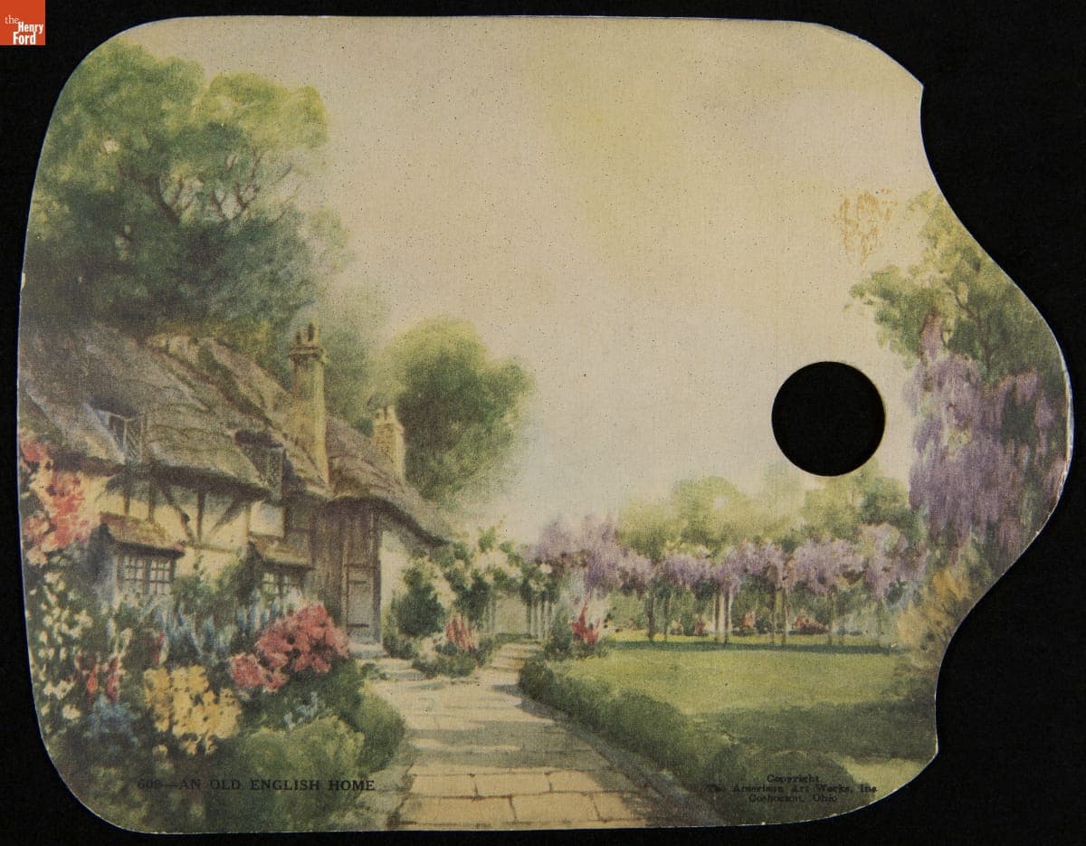 "An Old English Home," New York Doll Hospital Advertising Fan, circa 1930