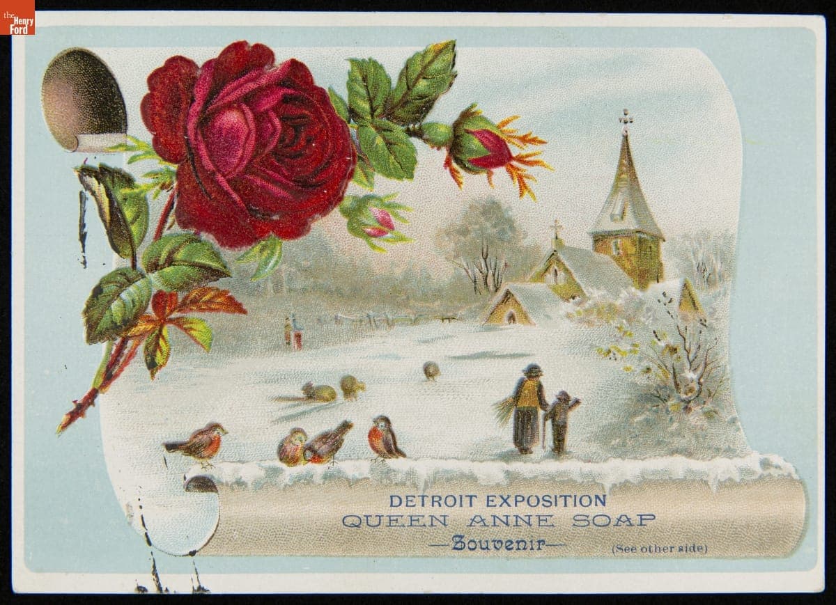 Trade Card for Queen Anne Soap, Detroit Soap Company, Detroit Exposition Souvenir, 1889