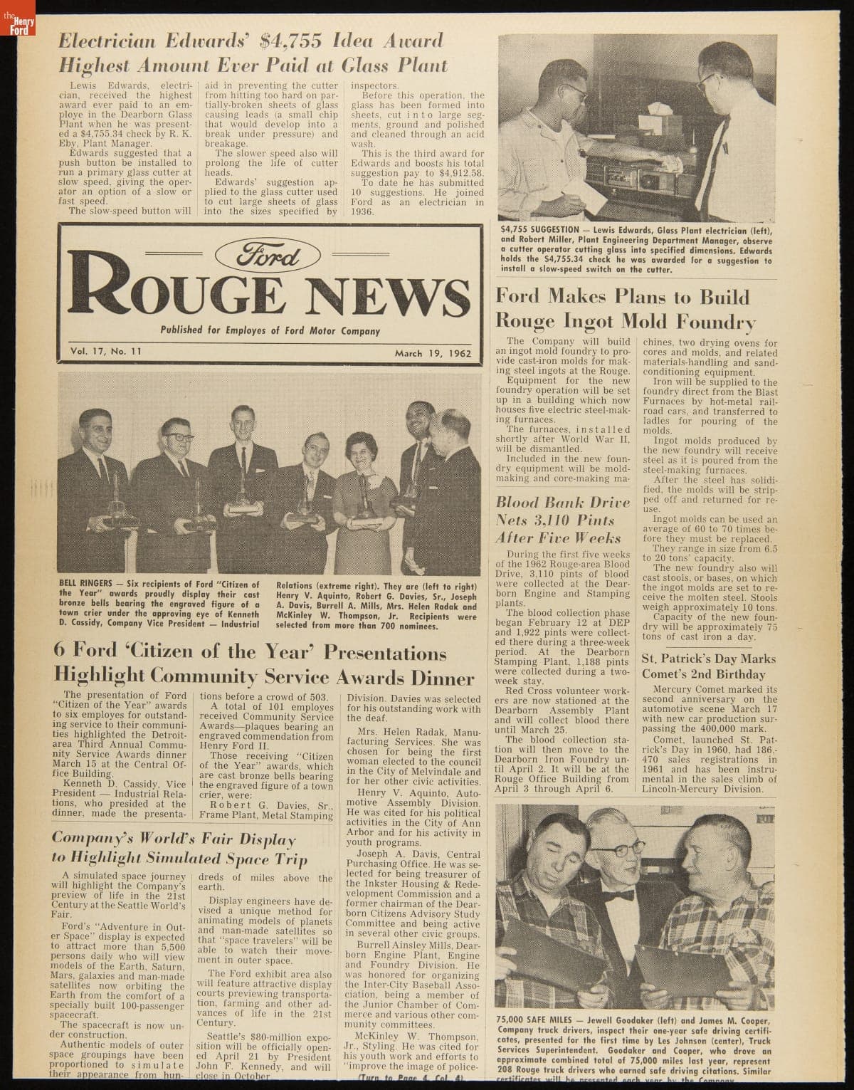 Ford Motor Company Publication, "Rouge News," Volume 17, No. 11, March 19, 1962