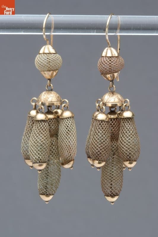 Hairwork Earrings, 1840-1860