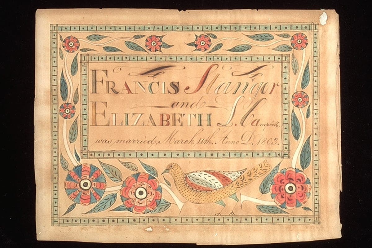 Marriage Certificate for Francis Stanger and Elizabeth L. Campbell, circa 1804