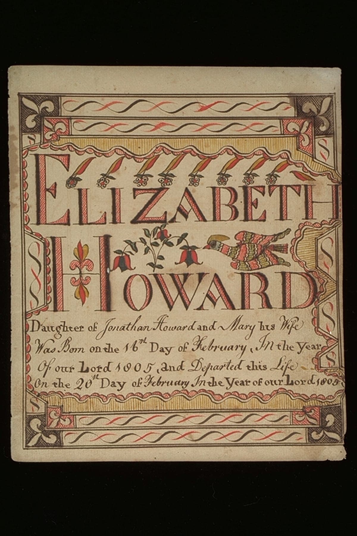 Birth and Death Certificate for Elizabeth Howard, circa 1820