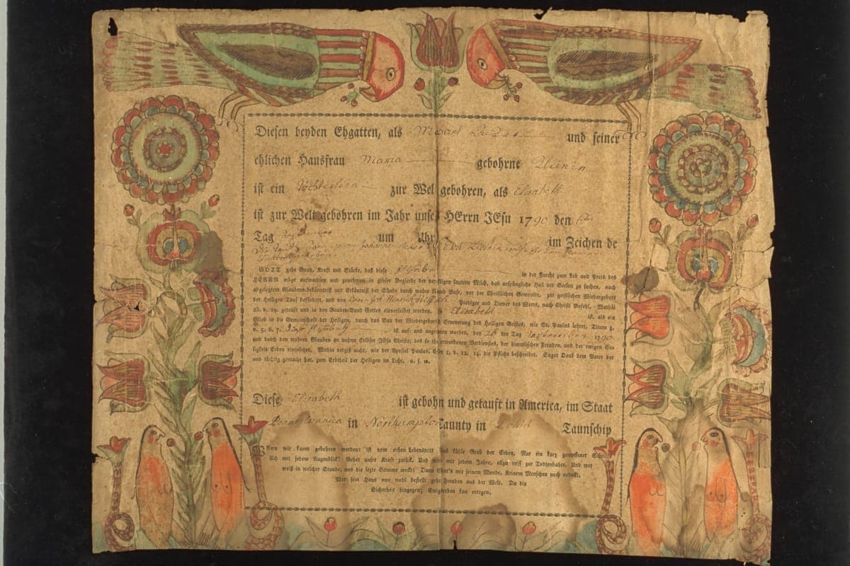 Birth and Baptismal Certificate for Elisabeth Becker, 1790