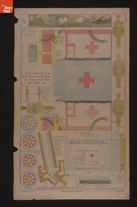 World War I Red Cross Ambulance Cut-Out Paper Toy, December 9, 1917