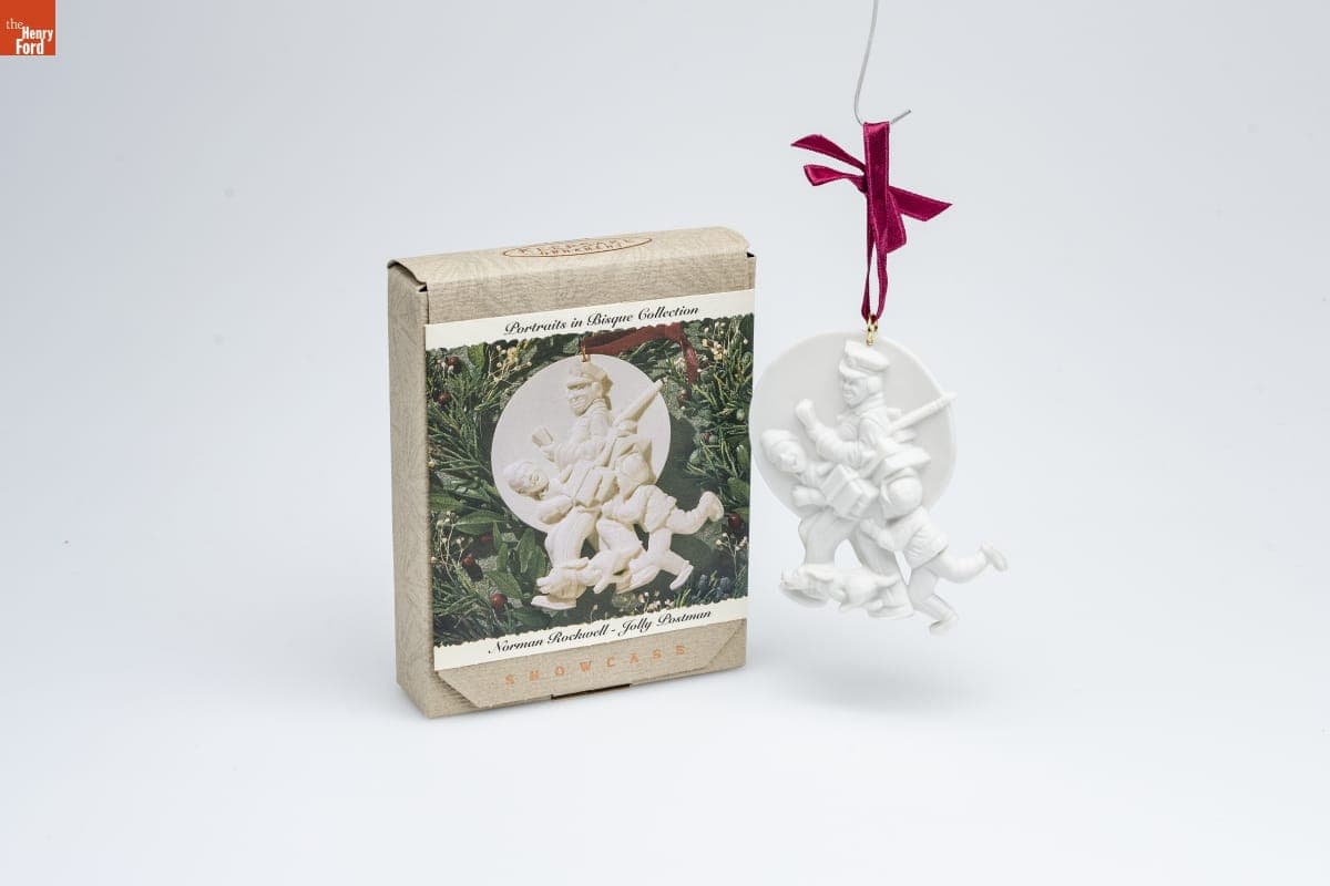 Hallmark "Portraits in Bisque Collection: Norman Rockwell - Jolly Postman" Christmas Ornament, 1993