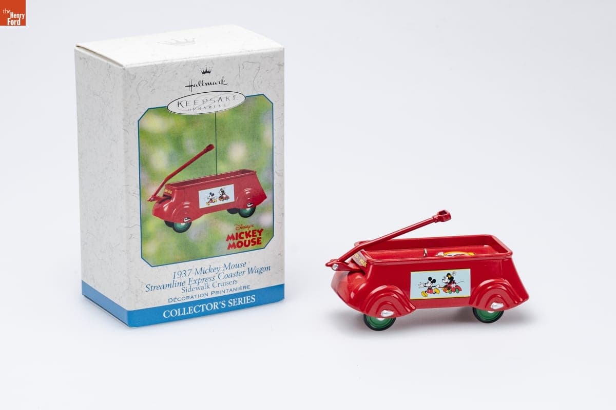 Hallmark "Sidewalk Cruisers Series: 1937 Mickey Mouse Streamline Express Coaster Wagon" Spring Ornament, 2002