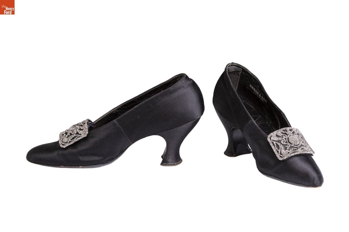 Silk Peau de Soie Pumps with Shoe Buckles, 1905-1910