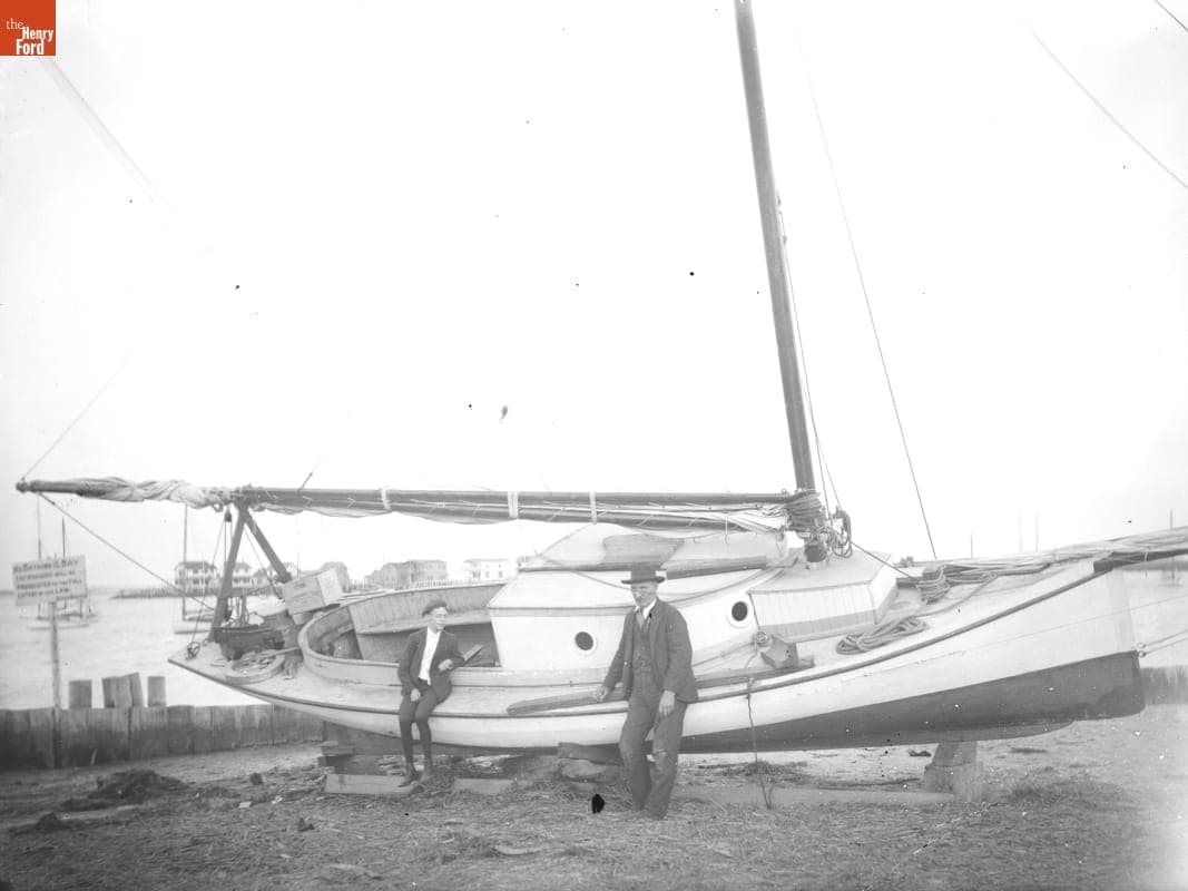 Bergen Beach (Y-Club), Boy Sitting on Boat, Man on Shore, 1890-1915