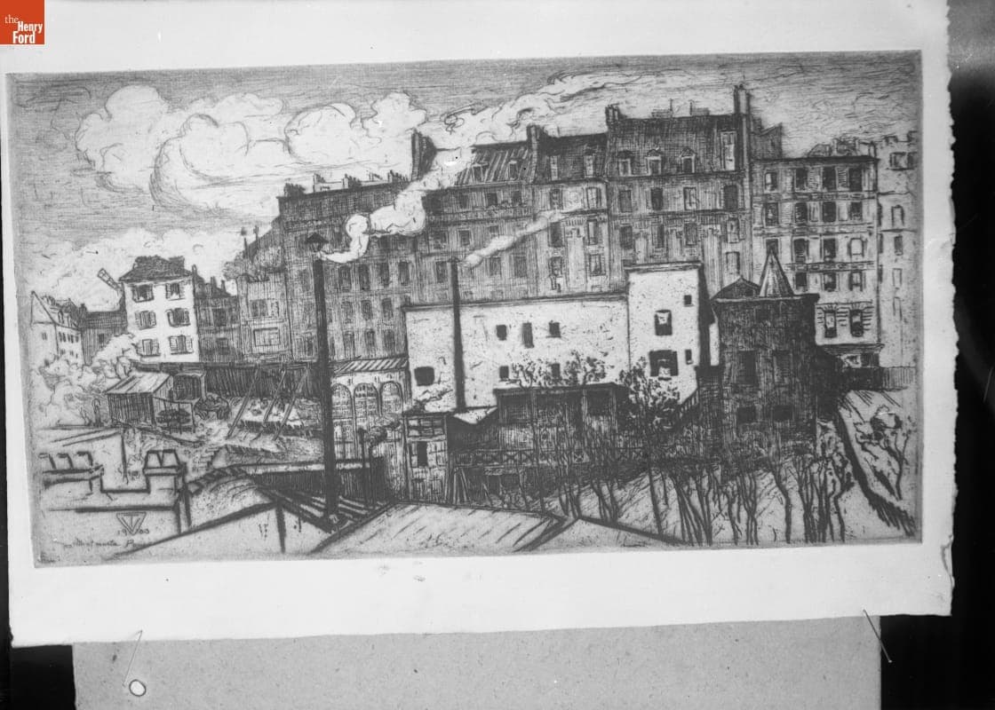 Etchings by Trowbridge, Street Scene, 1890-1915