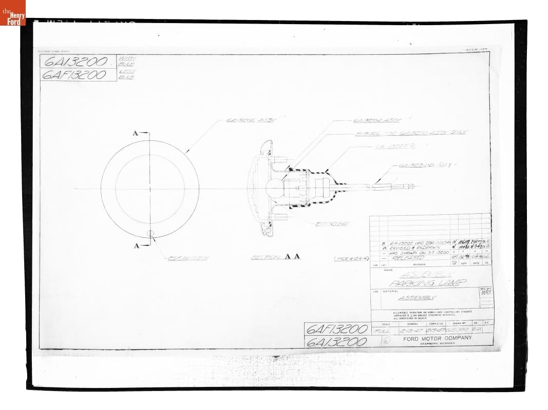Drawing, "Assembly Parking Lamp," Ford Automobile, July 12, 1947