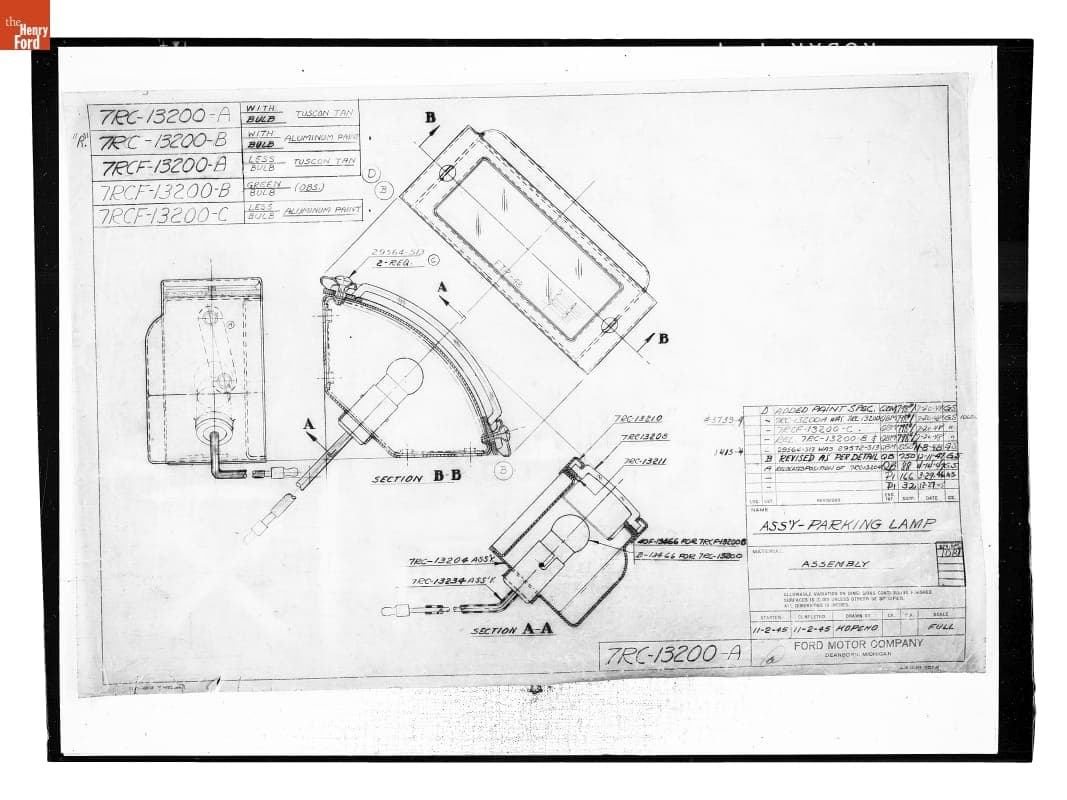 Drawing, "Ass'y - Parking Lamp," Ford Automobile, July 20, 1948