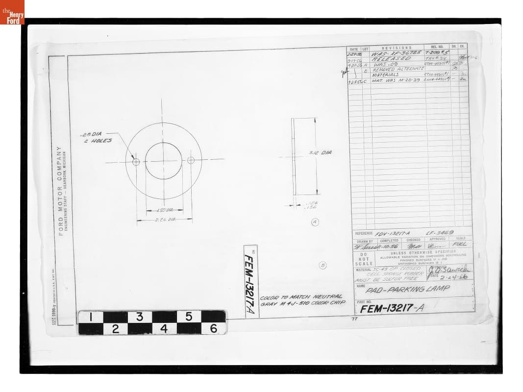 Drawing, "Pad - Parking Lamp," Ford Automobile, September 25, 1956