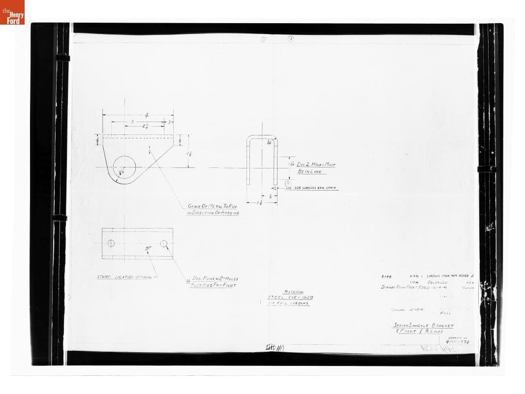 Drawing, "Spring Shackle Bracket (Front & Rear)," Ford GPW, April 14, 1942