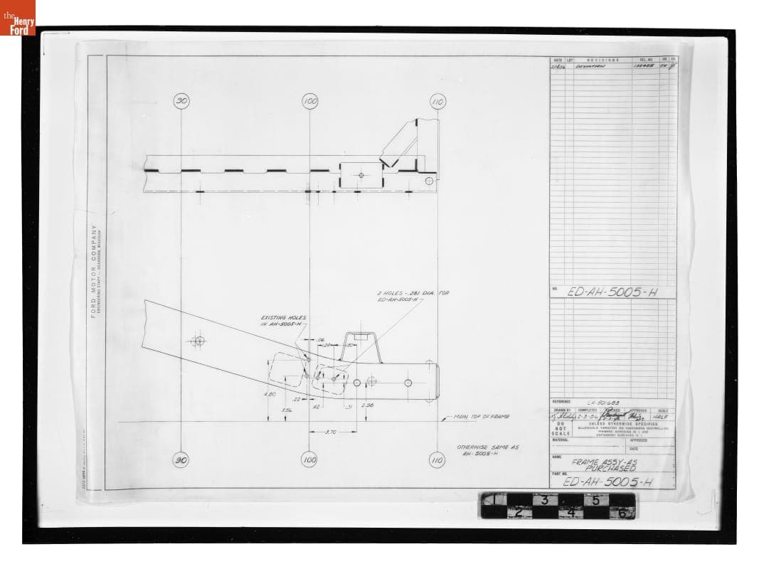 Drawing, "Frame Assy - As Purchased," Ford Thunderbird, February 14, 1956
