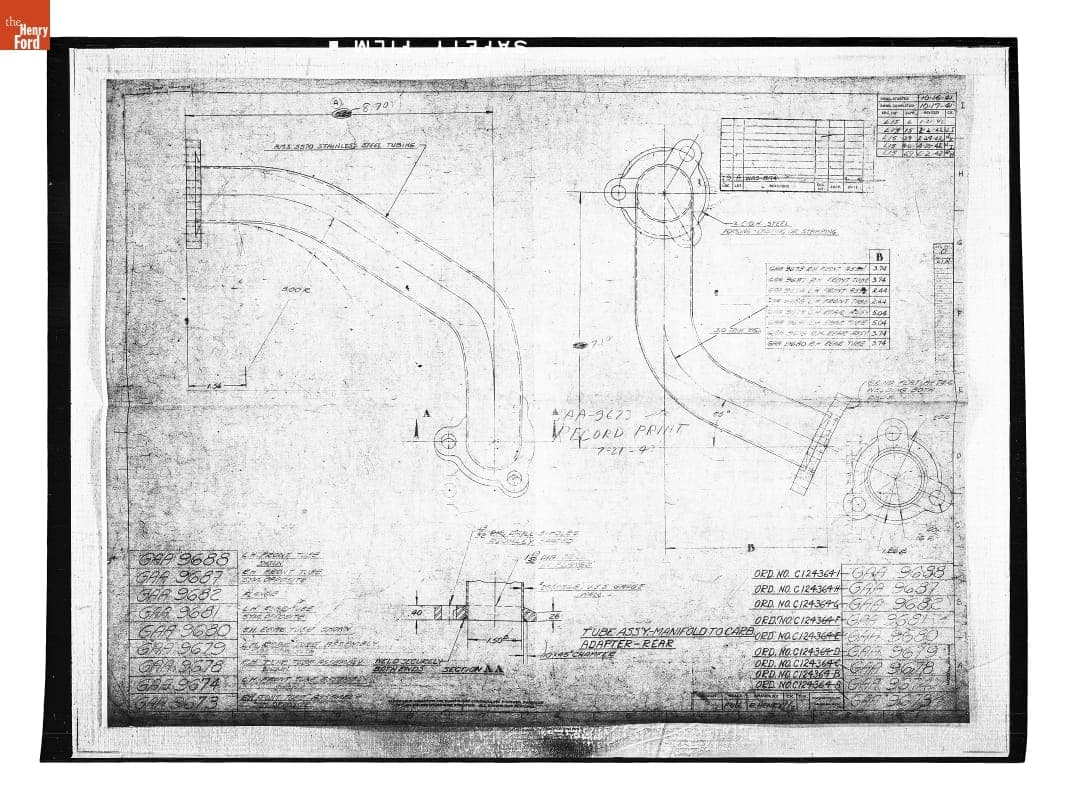 Drawing, "Tube Ass'y - Manifold to Carb. Adapter - Rear," Ford GAA Engine for M4A3 Medium Tank (M4 Sherman), June 2, 1942