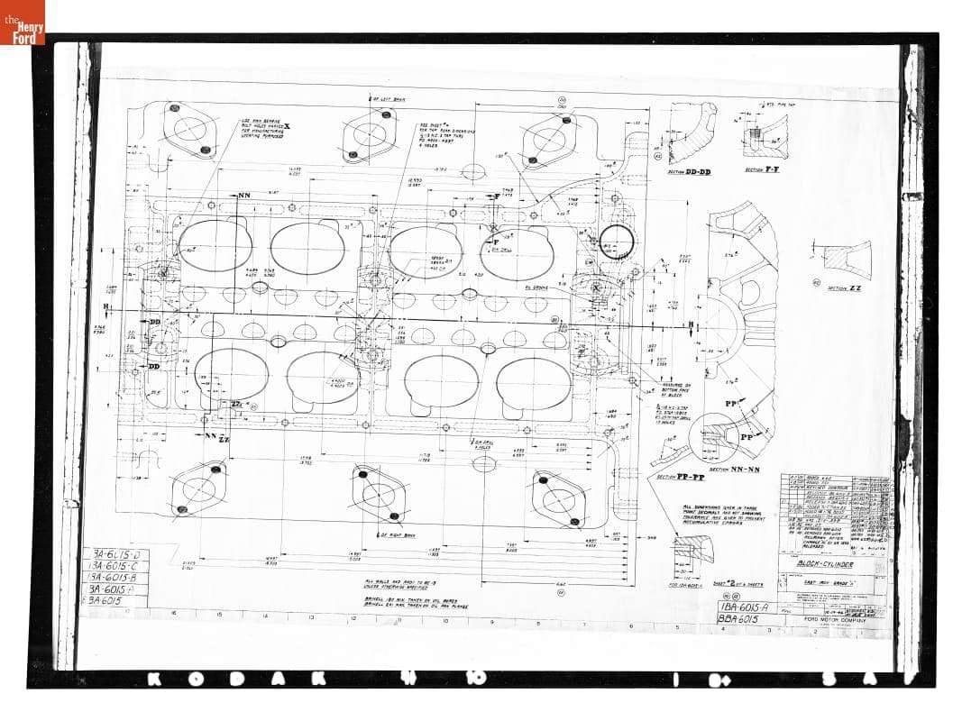 Drawing, "Block - Cylinder, Sheet #2," Ford Flathead V-8 Engine, April 10, 1953