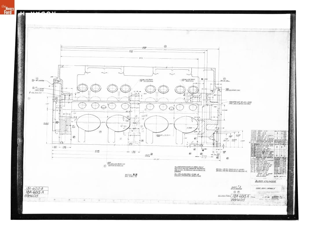 Drawing, "Block - Cylinder, Sheet #3," Ford Flathead V-8 Engine, July 18, 1951