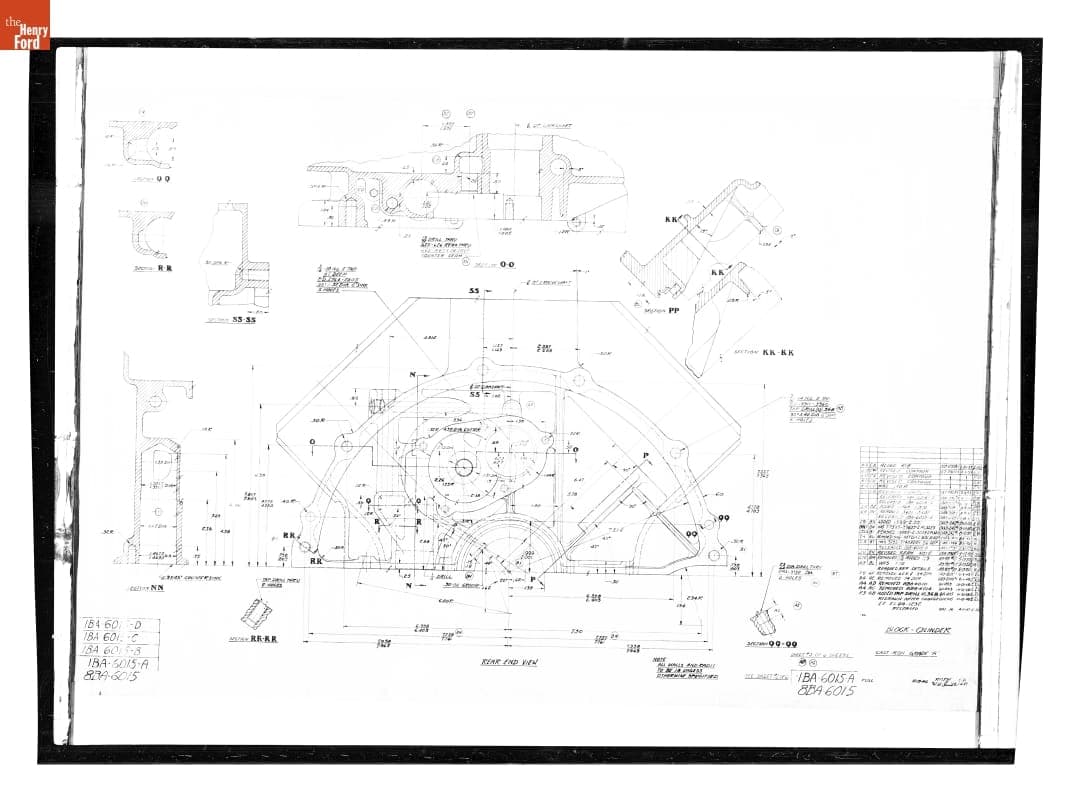 Drawing, "Block - Cylinder, Sheet #5, Ford Flathead V-8 Engine, February 20, 1953