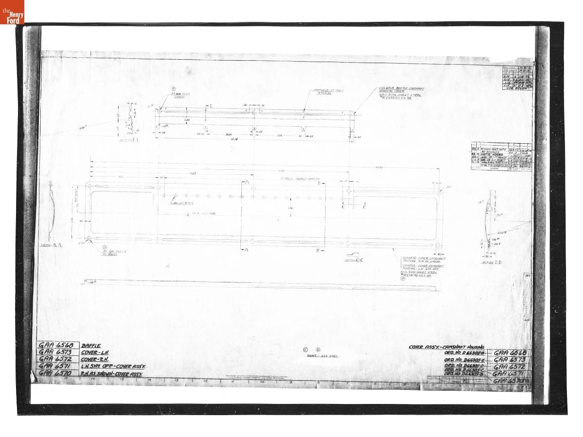 Drawing, "Cover Ass'y. - Camshaft Housing," Ford GAA Engine for M4A3 Medium Tank (M4 Sherman), May 21, 1952