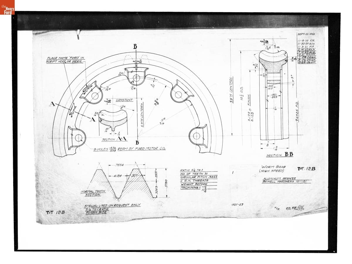 Drawing, "Worm Gear (High Speed), Ford Model TT Truck, August 26, 1926