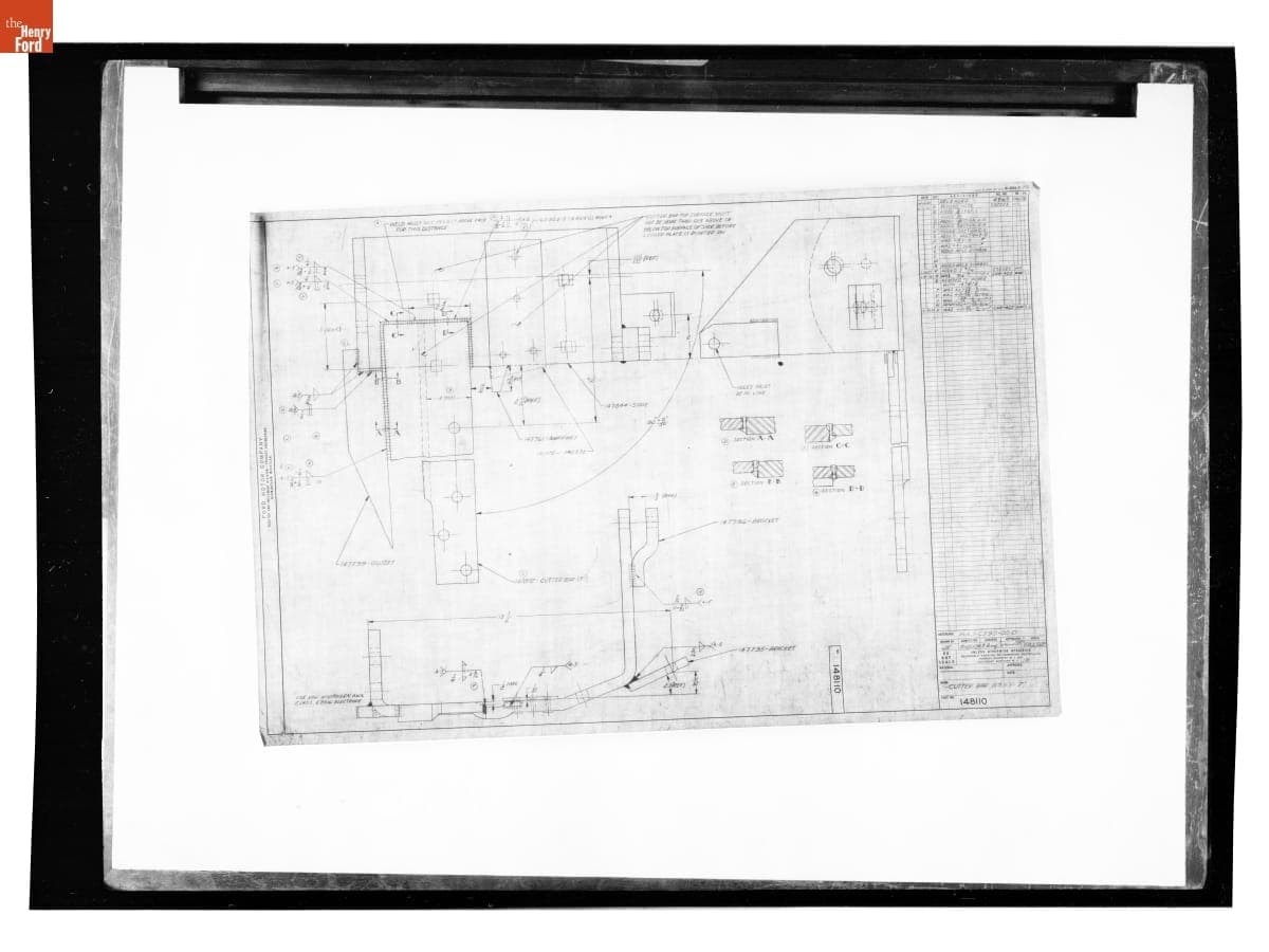 Drawing, 7' Cutter Bar Assembly for Ford Rear Attached Mower Models 14-94 and 14-96, March 21, 1956