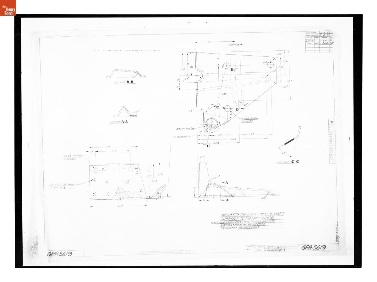 Drawing, "Bracket - Capstan Pulley Shaft Support to Motor - Inner," Ford GPA, November 20, 1942