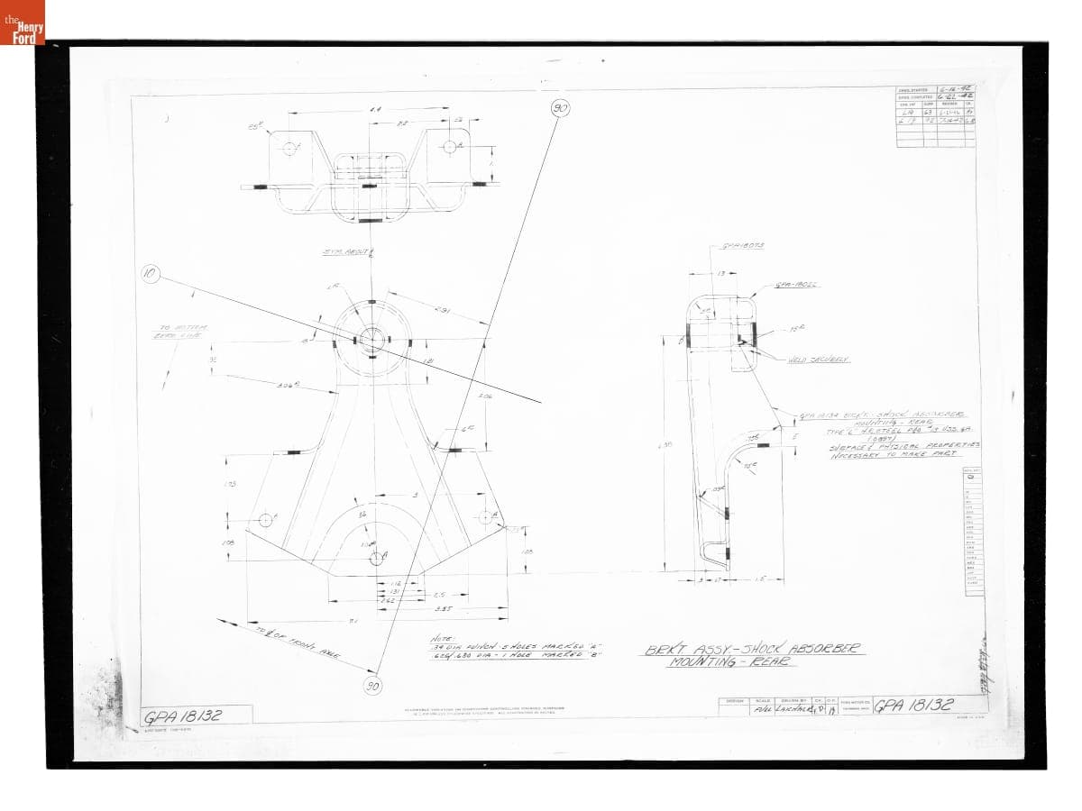 Drawing, "Brkt. Assy. - Shock Absorber Mounting - Rear," Ford GPA, July 14, 1942