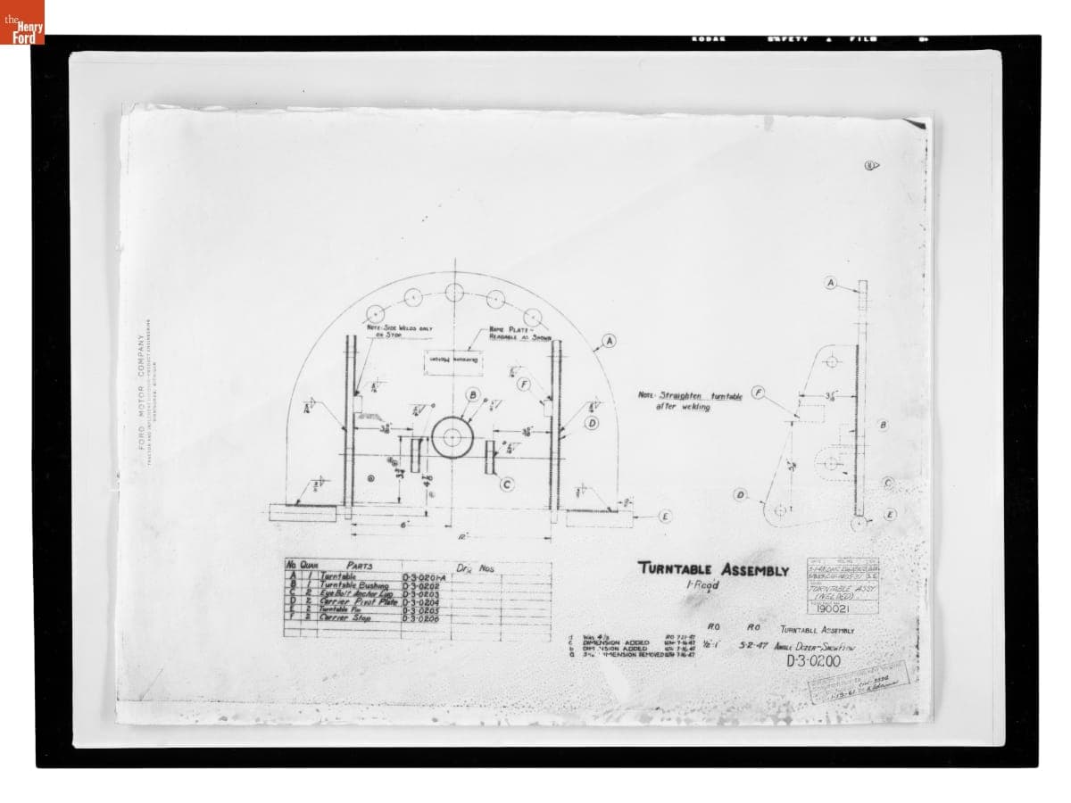 Drawing, "Turntable Assembly," Attachment for Ford Tractor, May 18, 1959