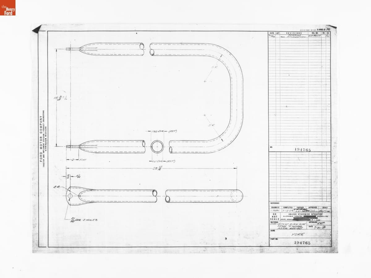 Drawing, "Yoke," Attachment for Ford Tractor, October 22 1954