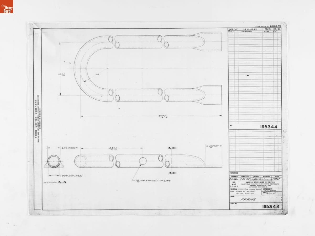 Drawing, "Frame," Attachment for Ford Tractor, April 22, 1955