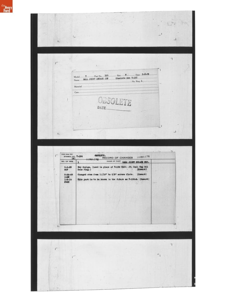 Engineering Release Notes, Ball Joint Grease Cup, Ford Model T, 1909-1914