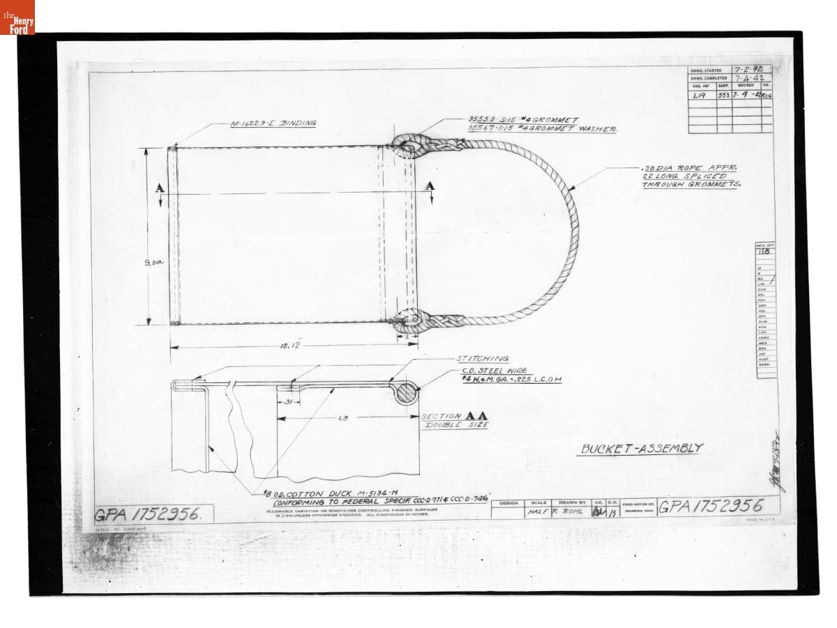 Drawing, "Bucket - Assembly," Ford GPA, July 9, 1942