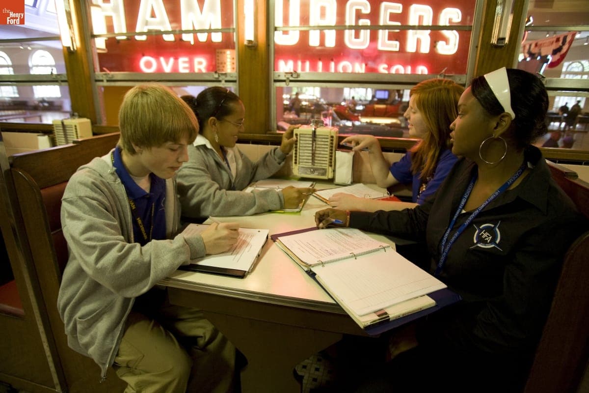 Henry Ford Academy Students in Lamy's Diner in Henry Ford Museum, October 2007