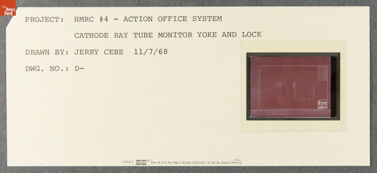 Technical Drawing, "Action Office System Cathode Ray Tube Monitor Yoke and Lock," November 7, 1968