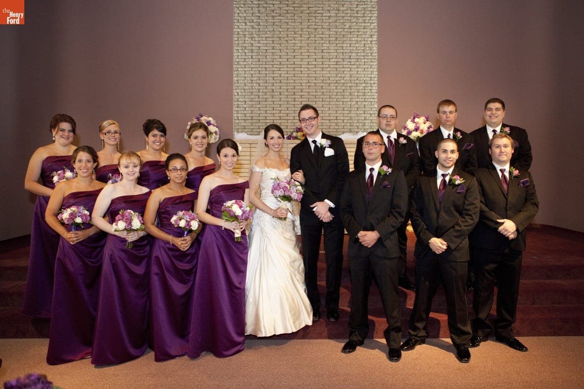 Meredith Frasier and Andrew Pickett with Wedding Party at their Wedding, Parkside Church of Christ, Dearborn Heights, Michigan, September 21, 2013