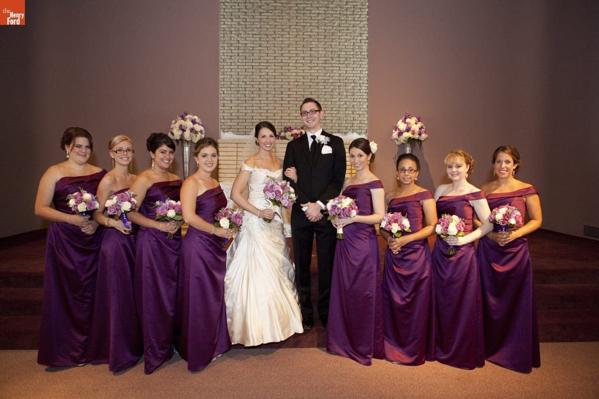 Meredith Frasier and Andrew Pickett with Bridesmaids at their Wedding, Parkside Church of Christ, Dearborn Heights, Michigan, September 21, 2013