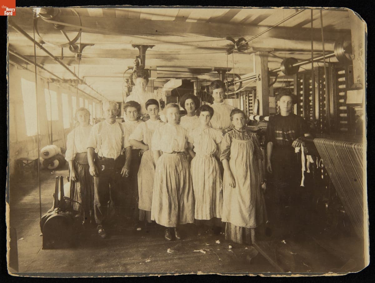 Workers inside the Spooling Room, Oakland Mill, Taunton, Massachusetts, 1907-1910