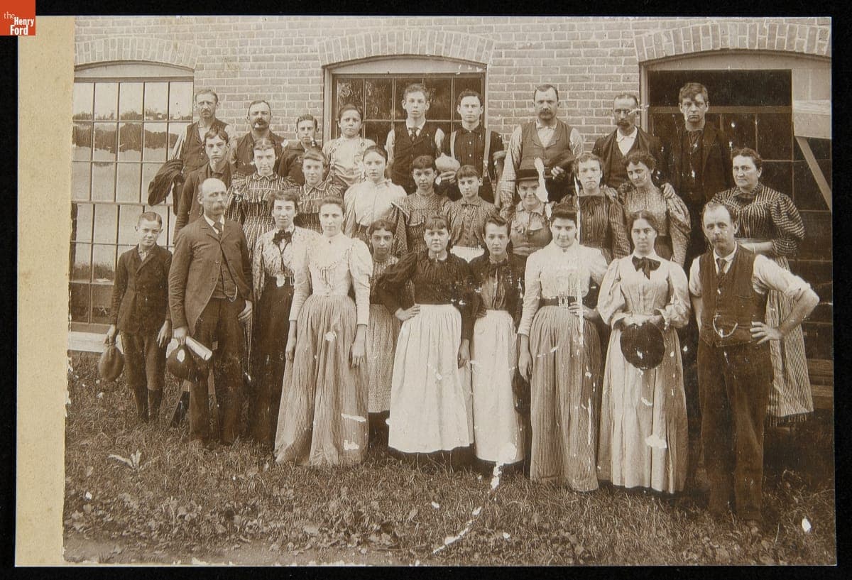 Workers outside Oakland Mill, Taunton, Massachusetts, 1895-1897