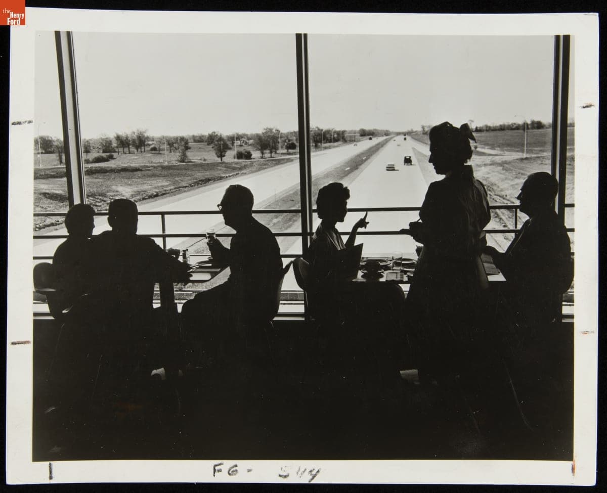 People Dining at a Restaurant Overlooking a Northern Illinois Toll Road, 1959