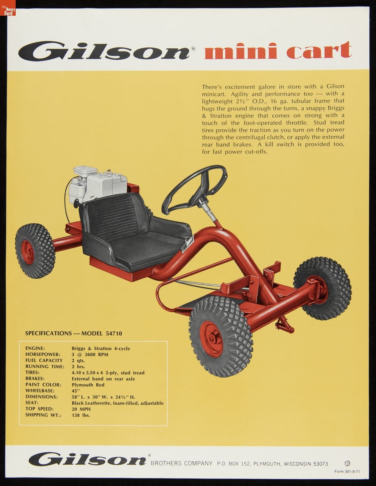 Gilson Brothers Company Sales Brochure, "Gilson Mini Cart," 1971