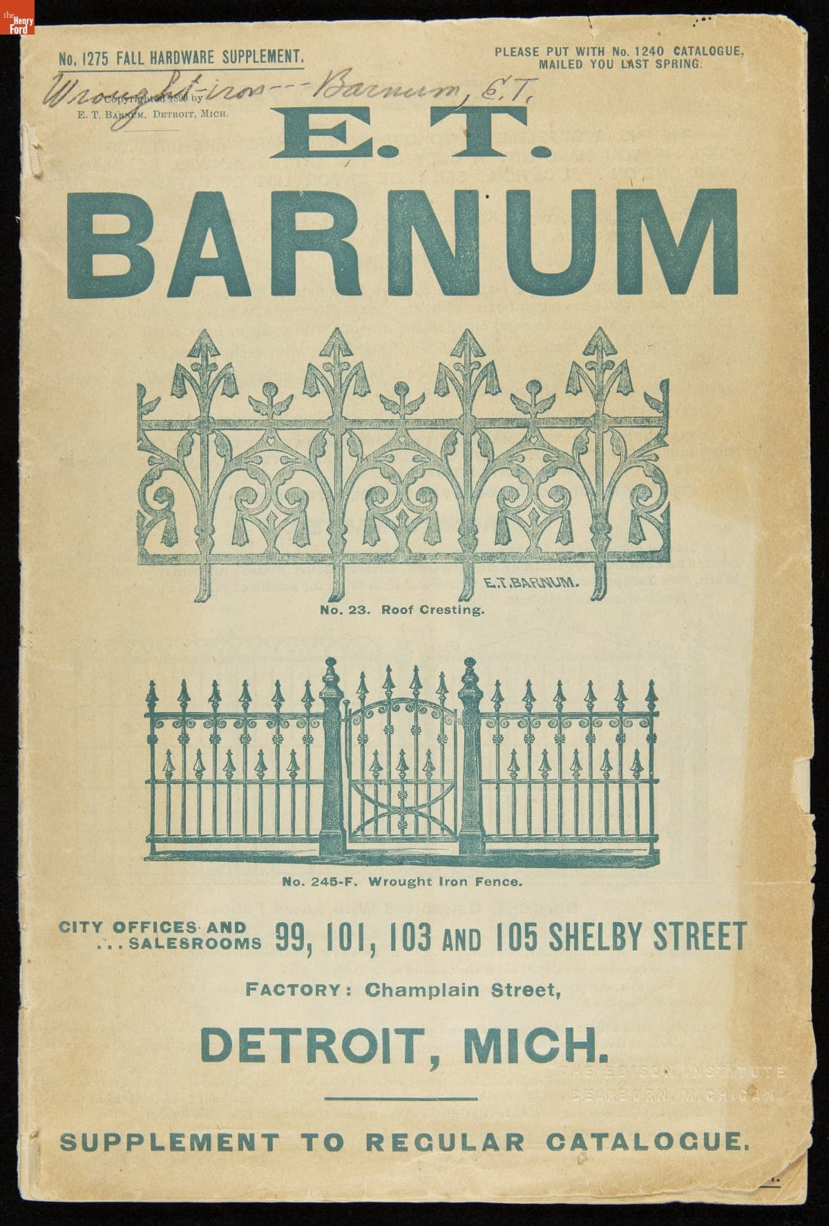 E.T. Barnum Wire and Iron Works, "Catalogue for 1899"