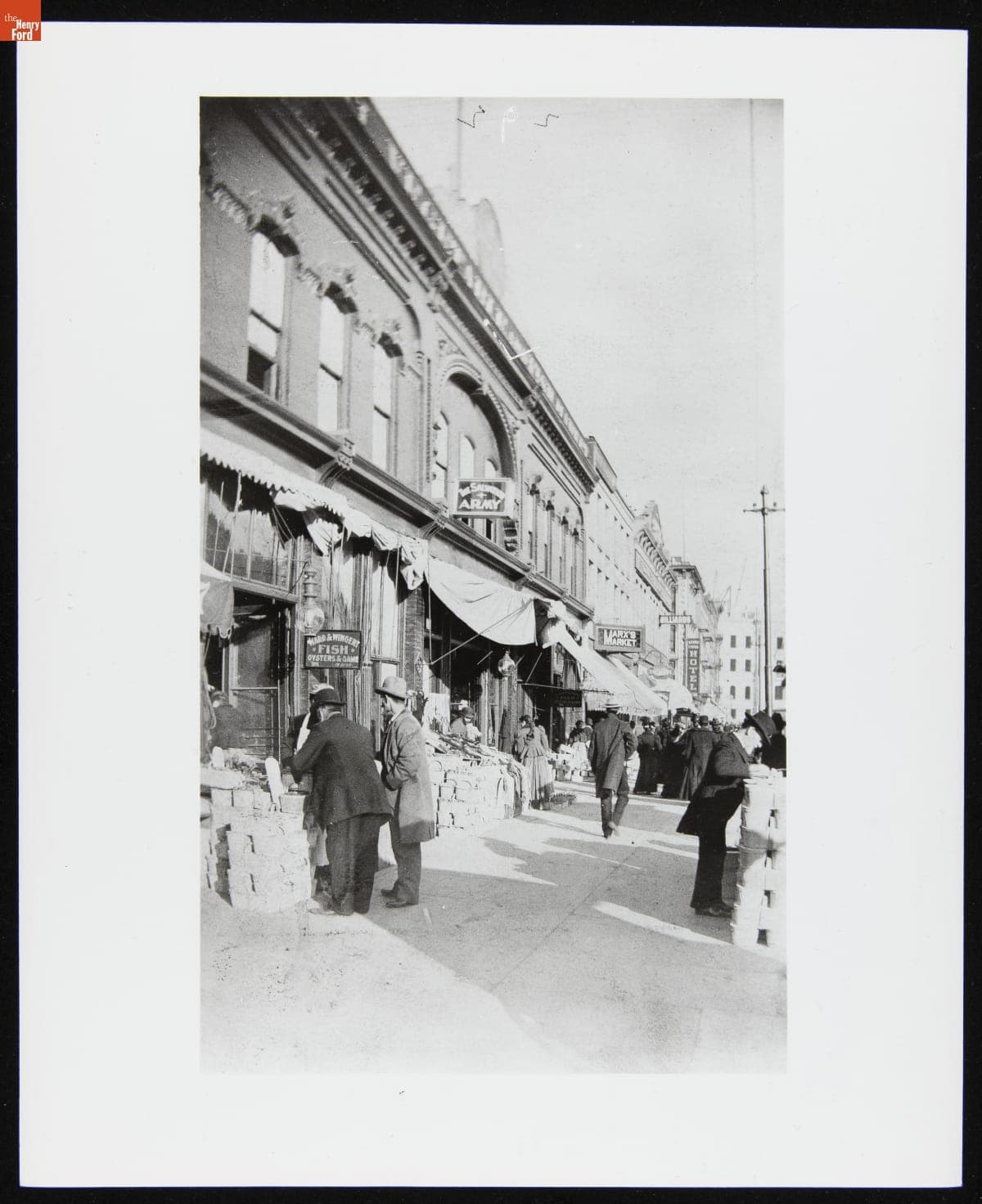 Businesses along Cadillac Square, Detroit, Michigan, circa 1895
