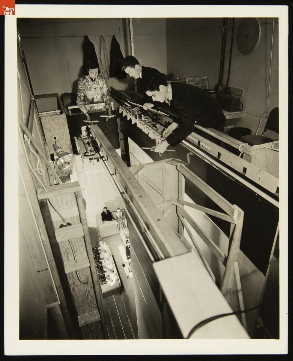 Operating the Marionettes in "Writer's Cramp: A Review in Little" Marionette Show at the A.B. Dick Company Exhibit at the New York World's Fair, 1939