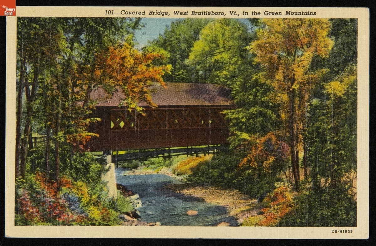 "Covered Bridge, West Brattleboro, Vt., in the Green Mountains," July 1952