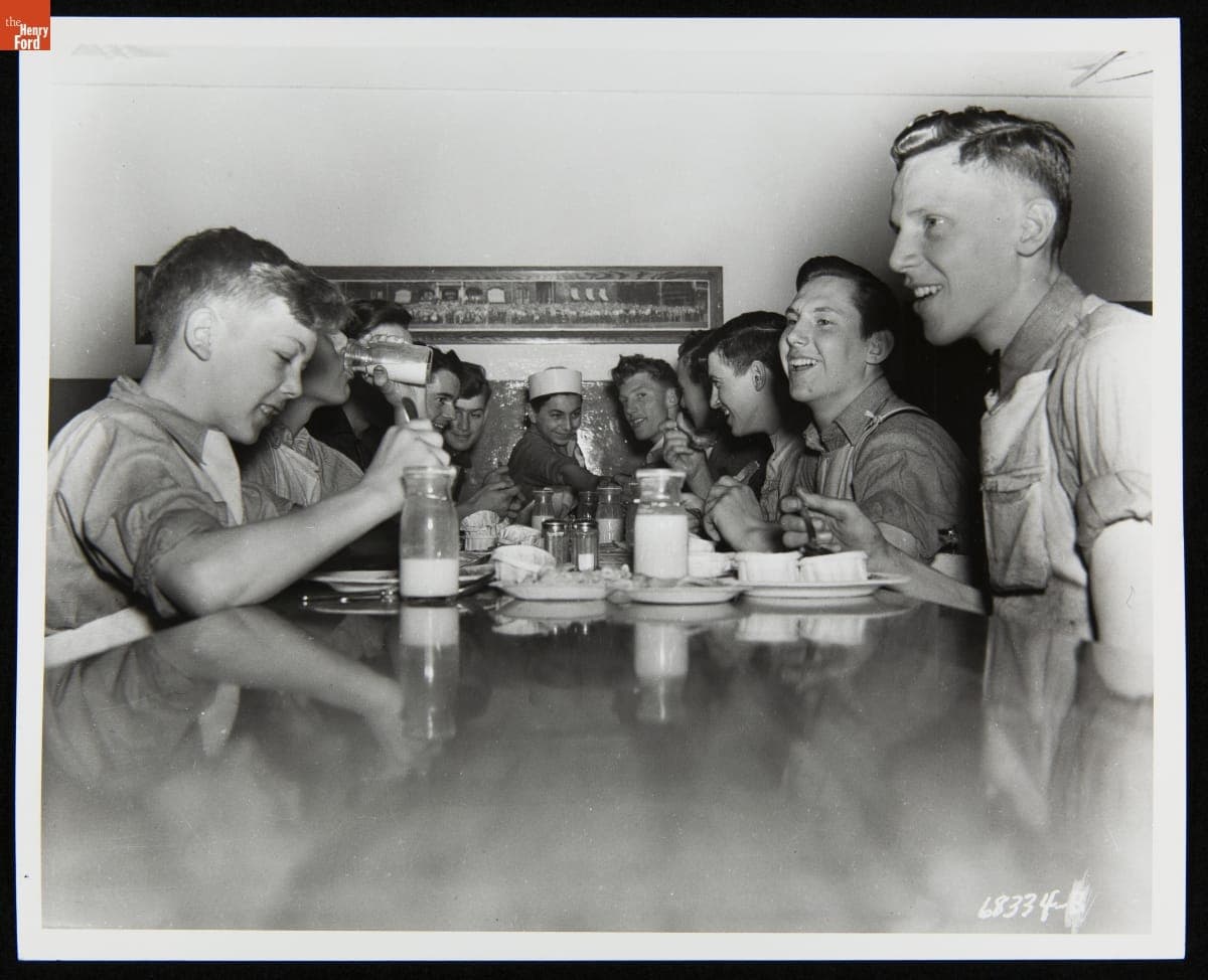 Henry Ford Trade School Students Eating Lunch, May 24, 1937