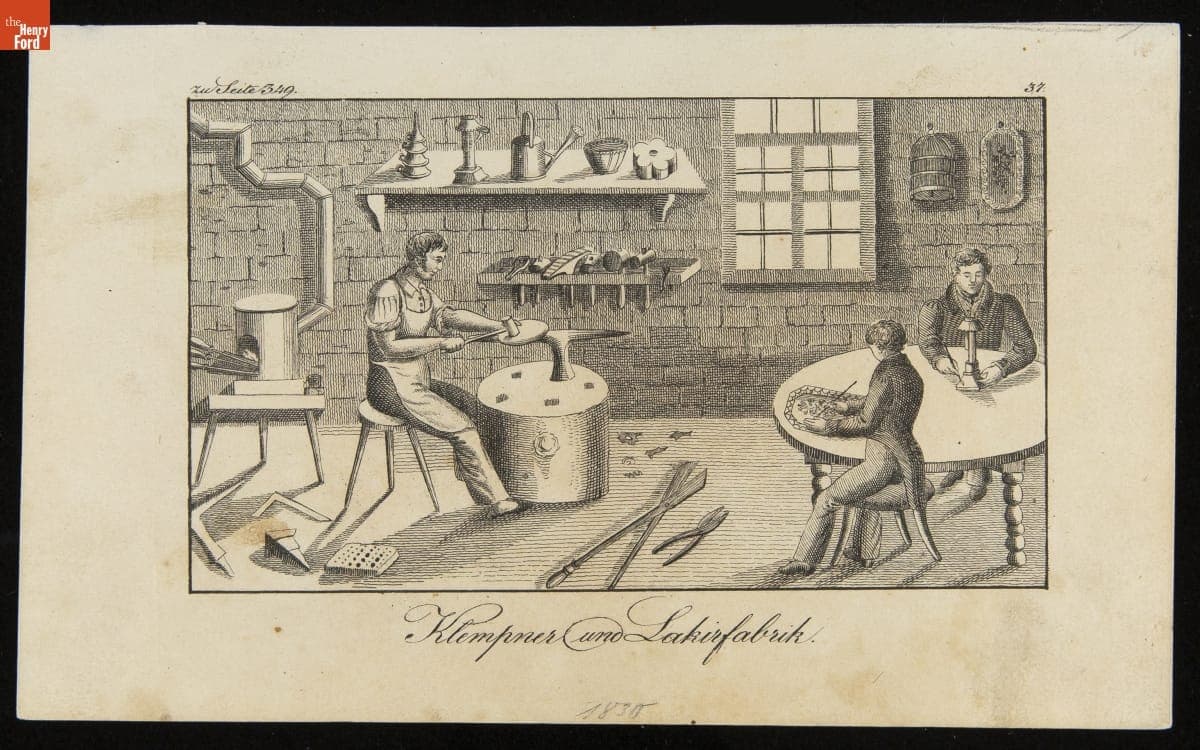 Engraving, "Klempner und Lakirfabrik," circa 1830