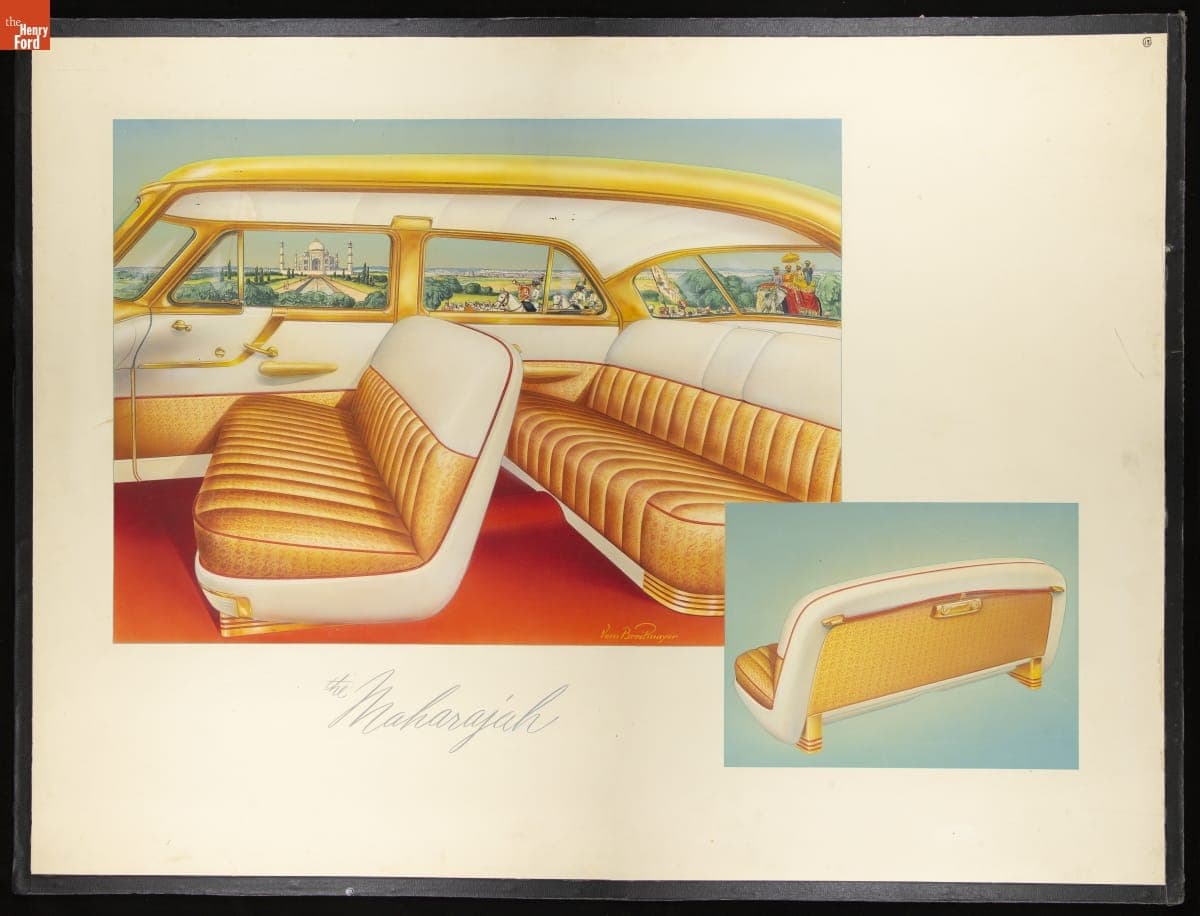 Rendering, 1952 Lincoln Maharajah Show Car Interior